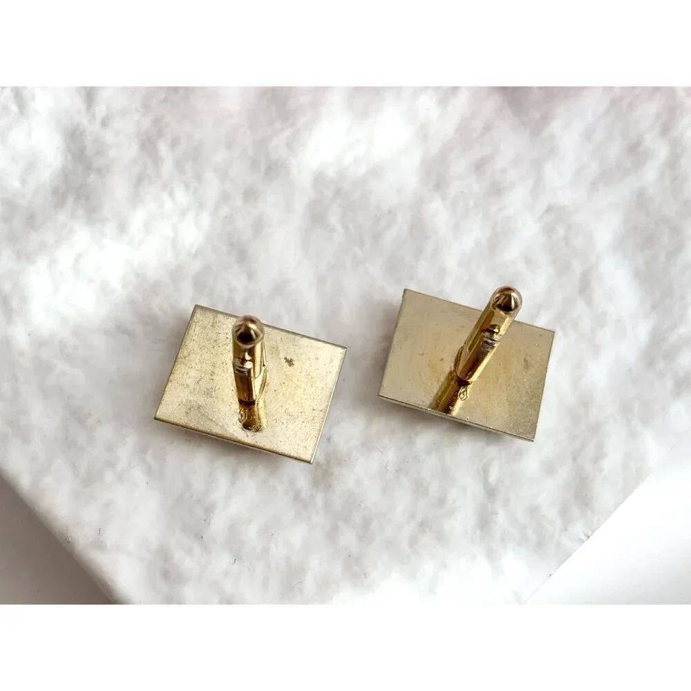Faux Tiger's Eye Gold Toned Rectangular Vintage 80's Style Cuff Links